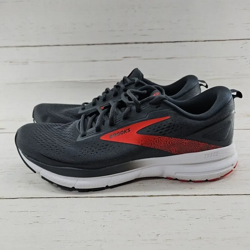 Brooks Trace 3 Running‎ Shoes Ebony Gray Red Mens Size 11 D Athletic Sneakers